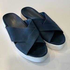 VIONIC Lou Leather Slide Platform Sandal Blue Size 7.5